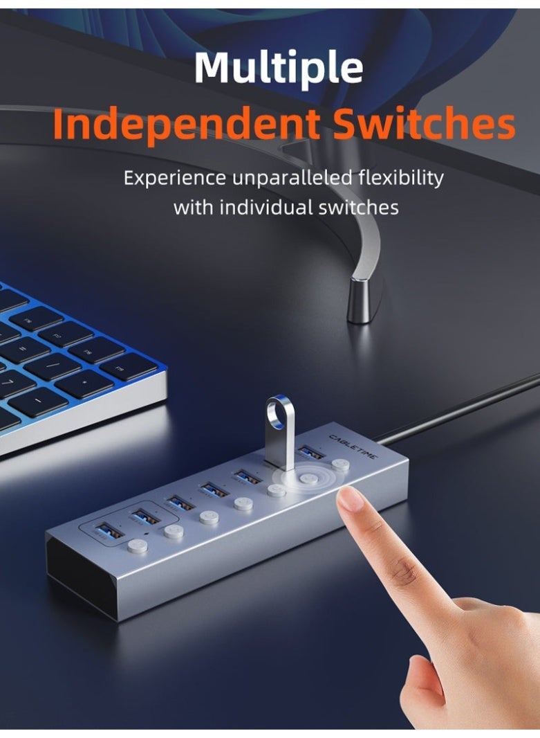 كابل تايم موزع USB 3.0 مزود بـ 7 منافذ وكابل طويل لأجهزة الكمبيوتر المحمولة - Image 5